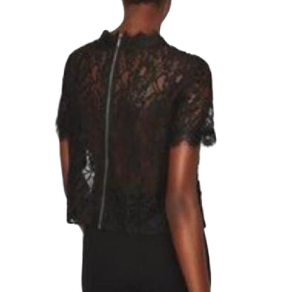 Zara Black Embroidery Lace Shortsleeve Top Sz Medium - Picture 2 of 7